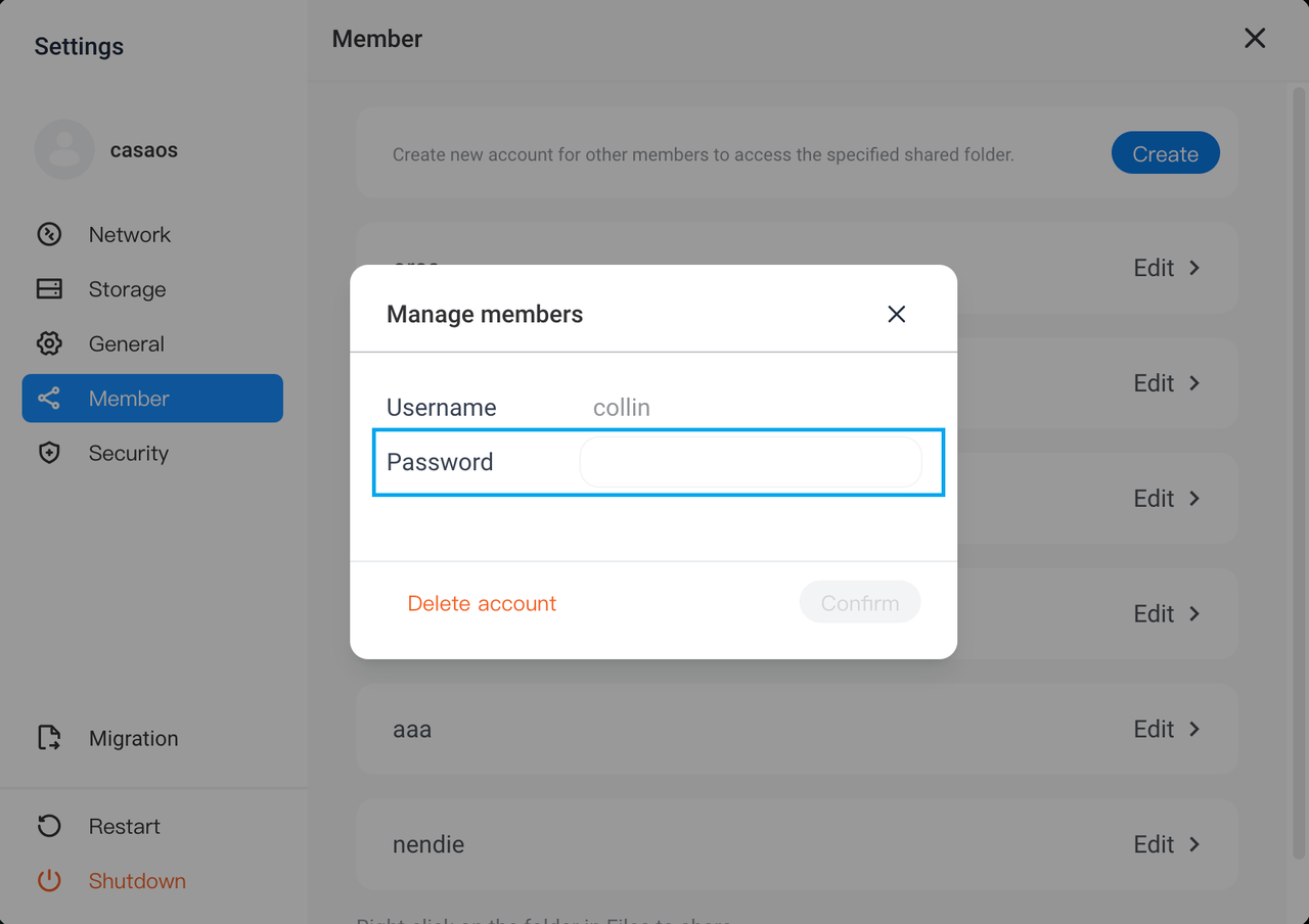 Member password