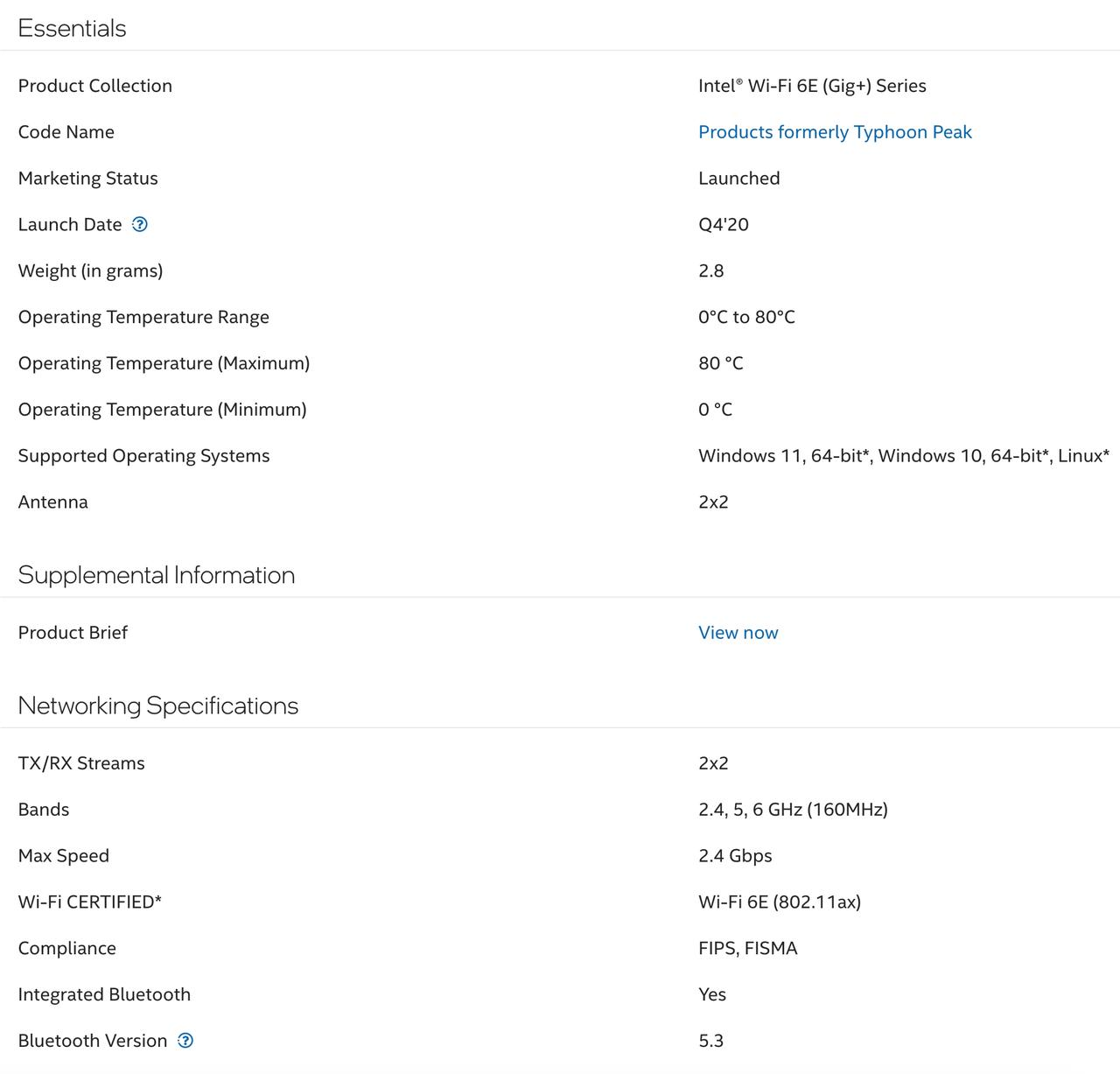 AX210 Wi-Fi Card Spec