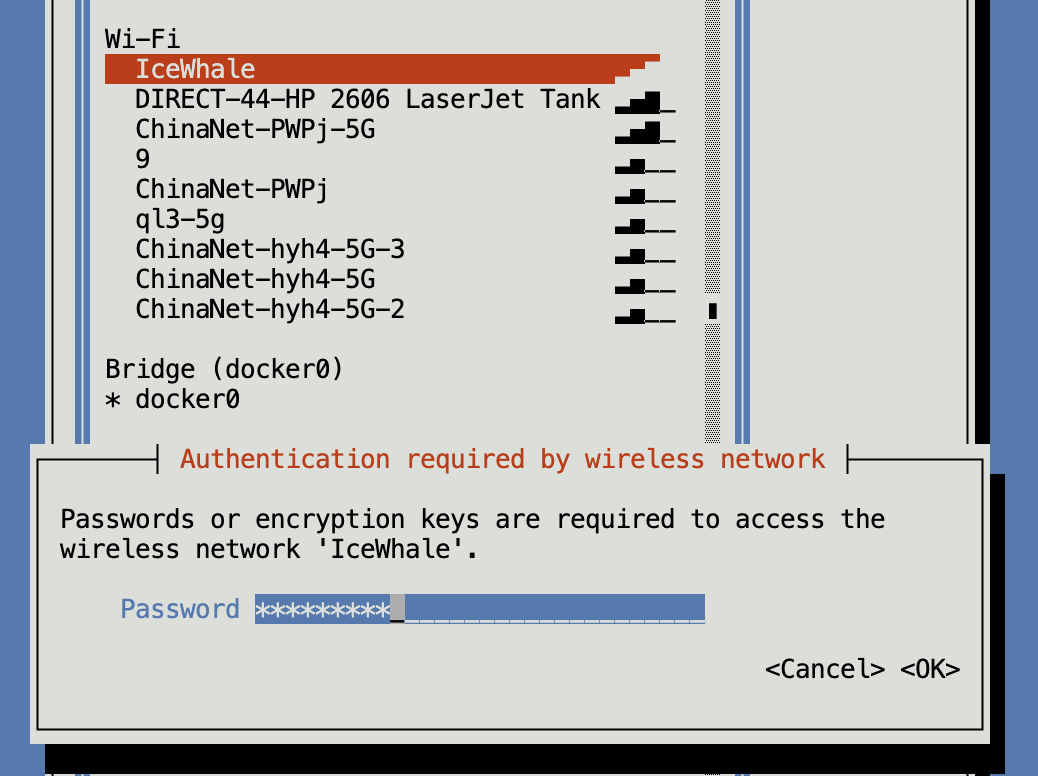 Authentication/password required by wireless network
