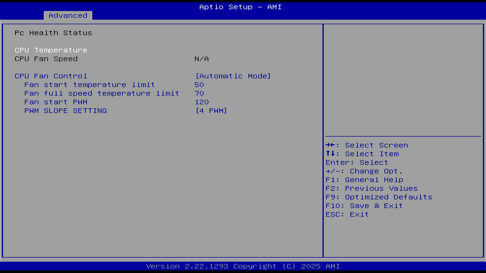 ZimaBoard 2 BIOS—CPU Fan Control mode with PWM settings: Start Temperature, Full-Speed Temperature, Fan Start PWM, and PWM Slope (AMI Aptio).