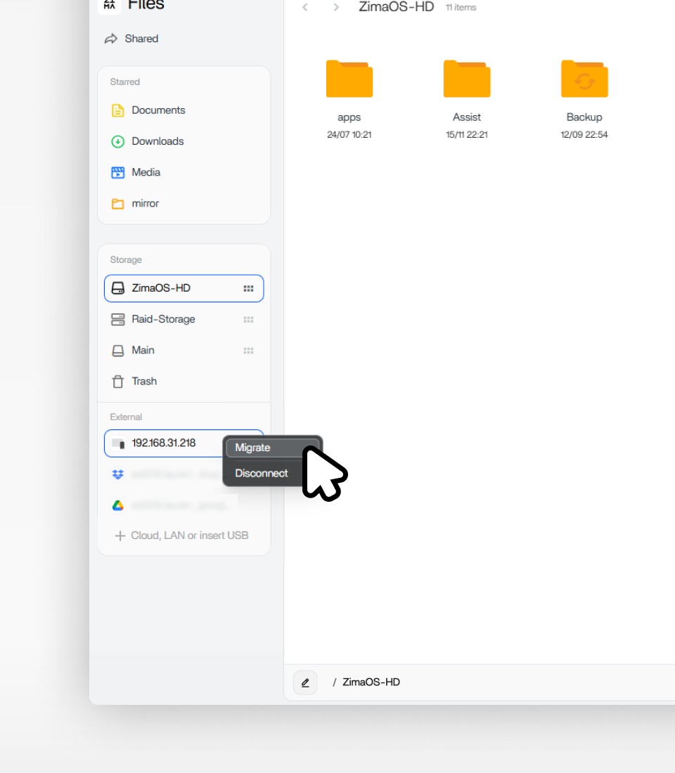 migrate in ZimaOS