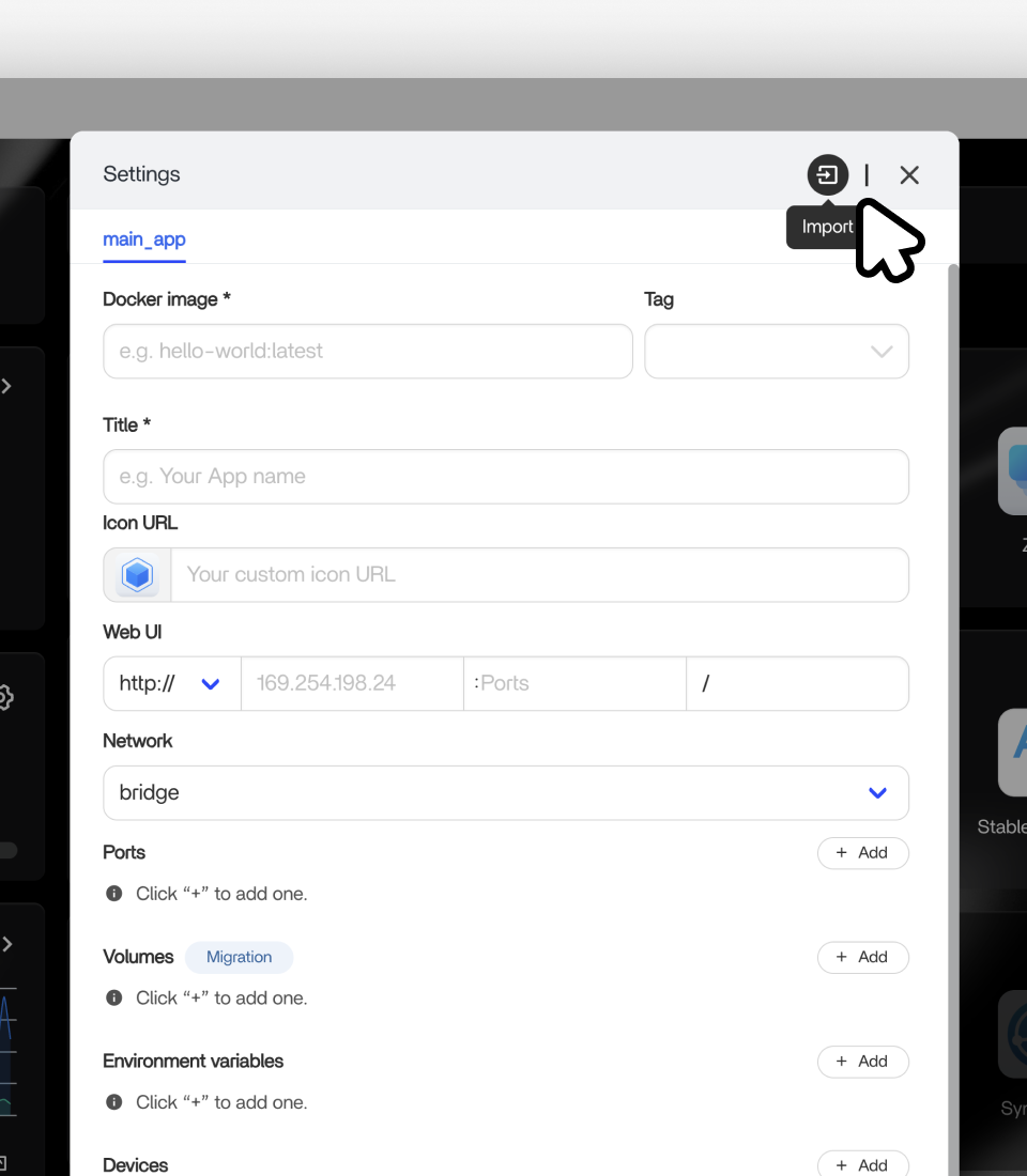 importar o arquivo YAML do docker para instalar aplicações em containers