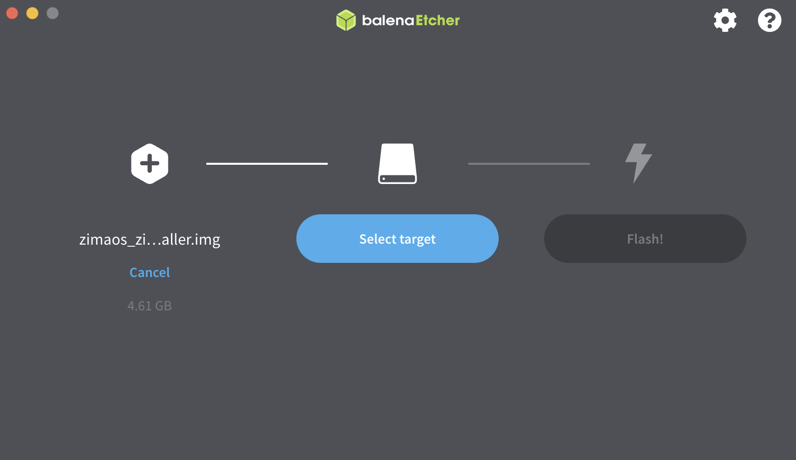 balena etcher tool open zimaos installer image file