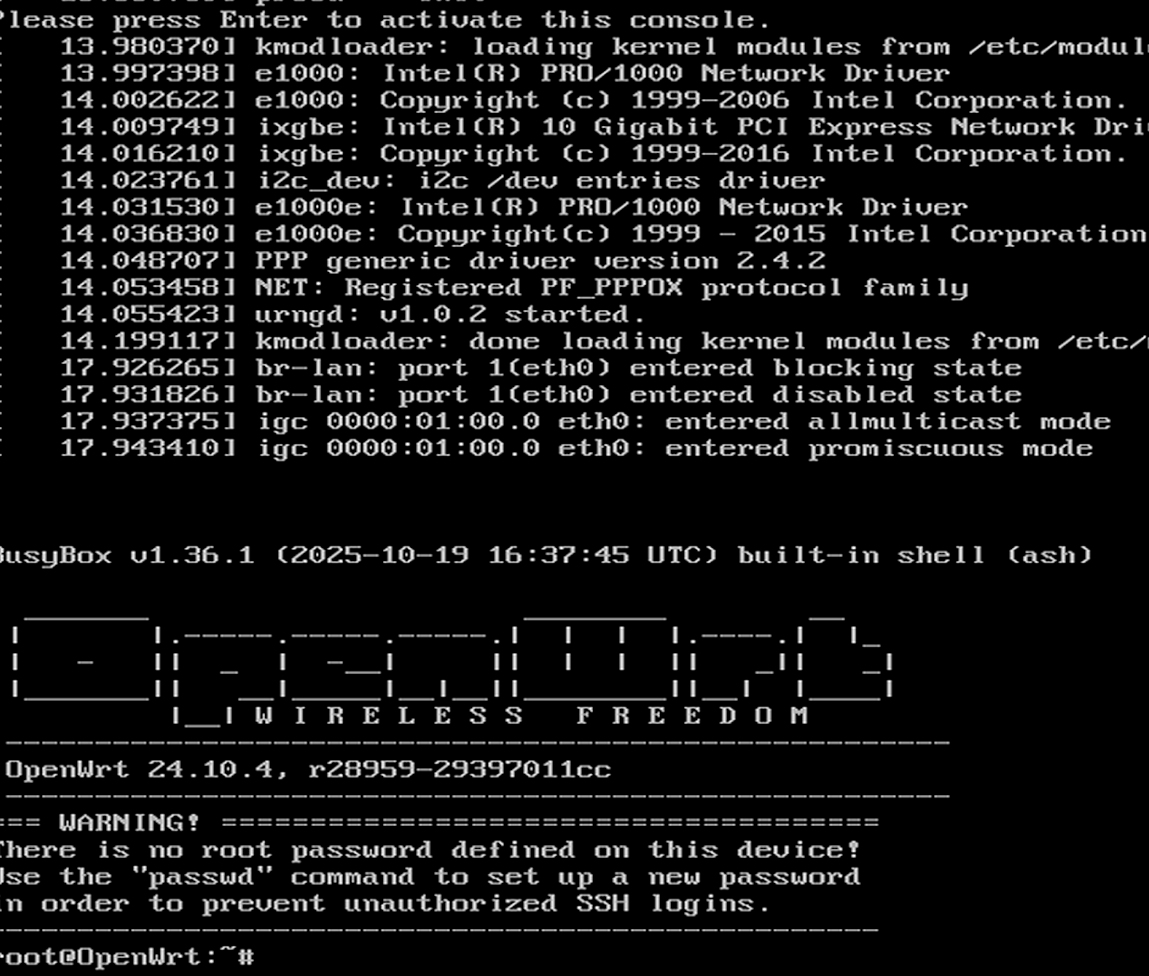 OpenWrt iniciado com sucesso