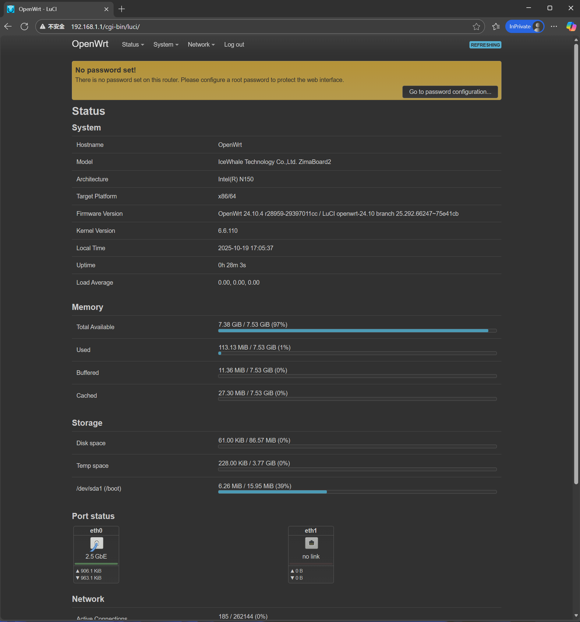 Interface principal do OpenWrt
