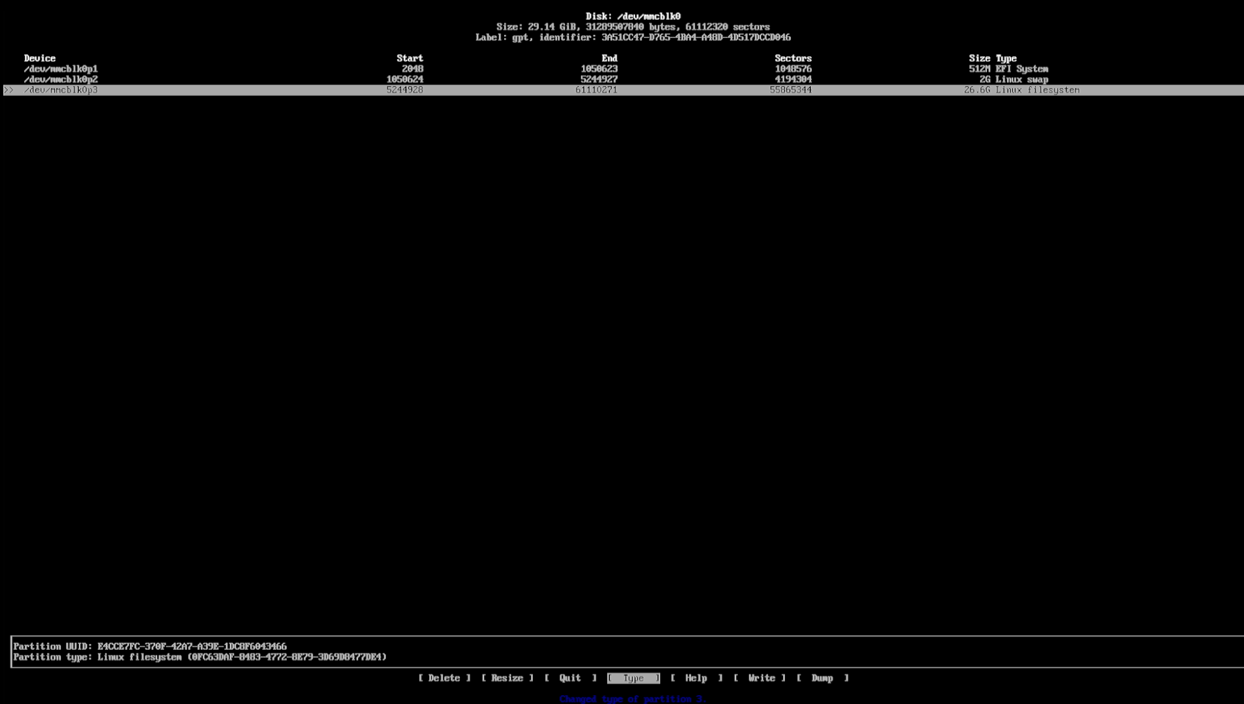 Default partition type