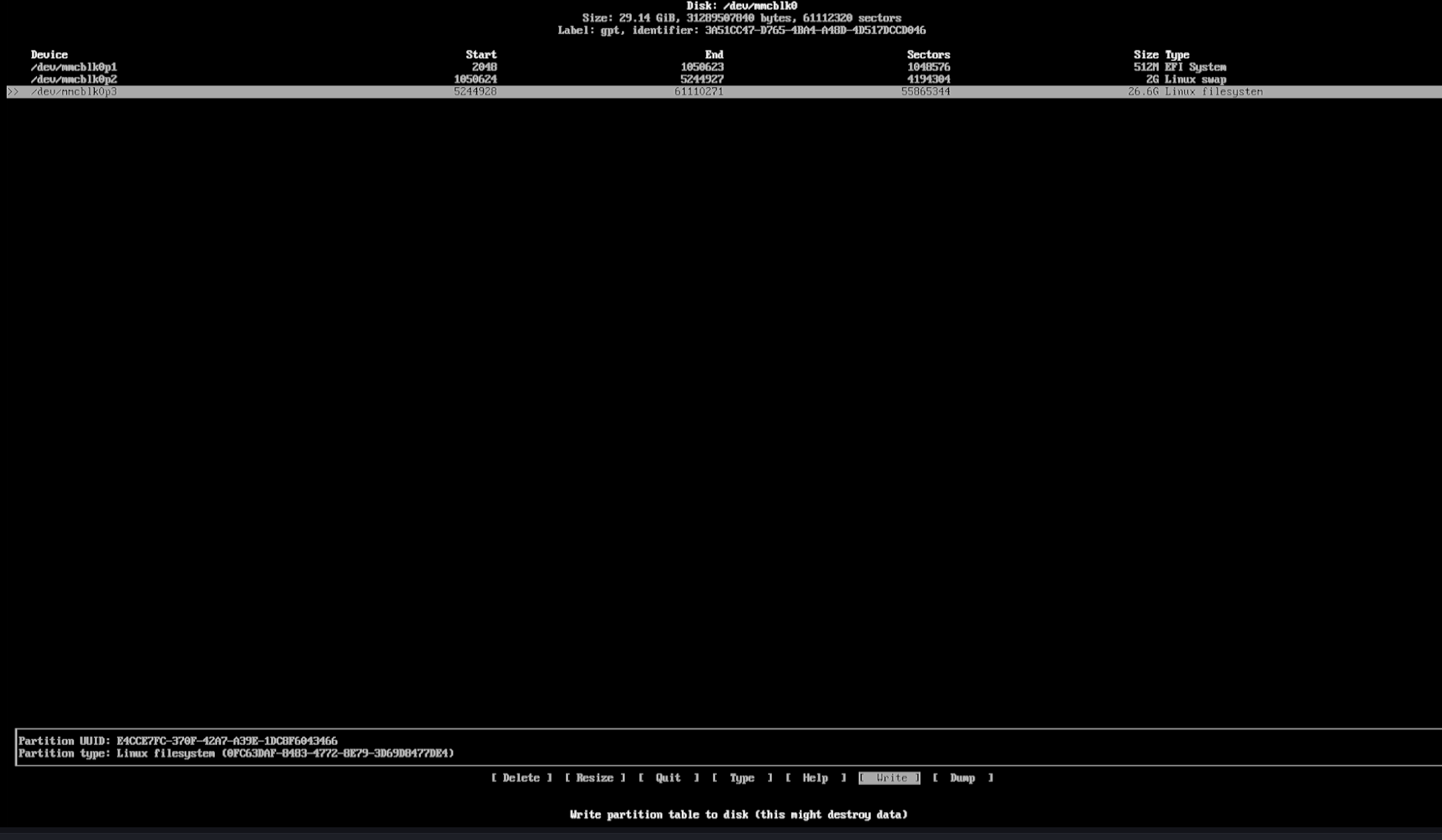 Write to partition table