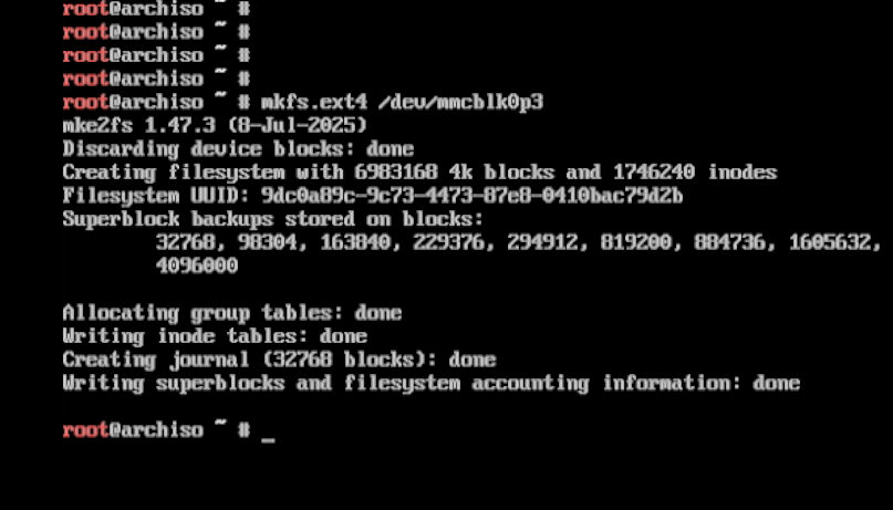 Format root partition