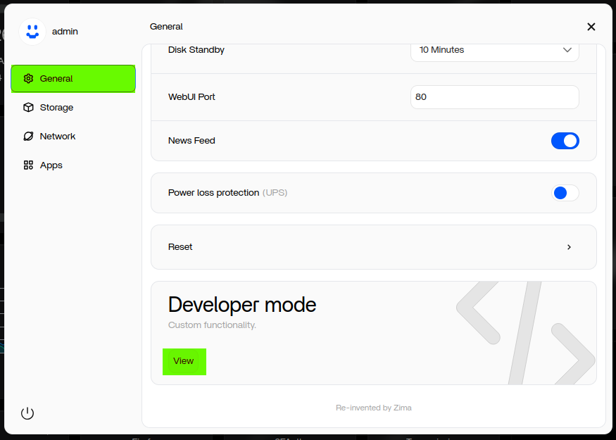 setting page and open the Developer mode window