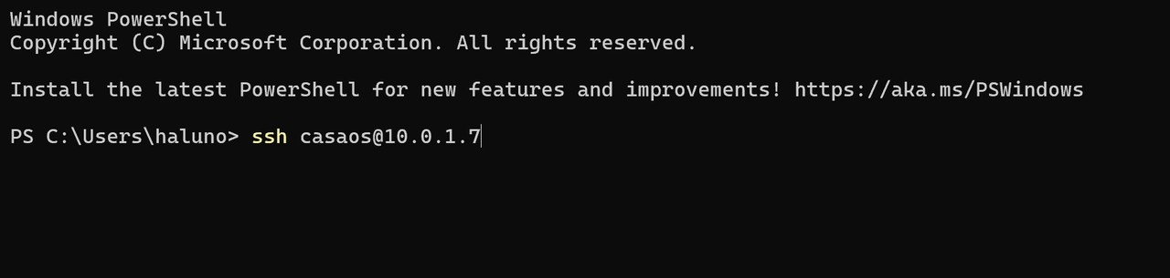 Terminal showing the SSH command being entered