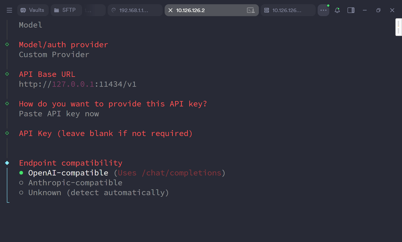 API format selection menu