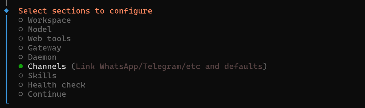 Cursor on the Channels option