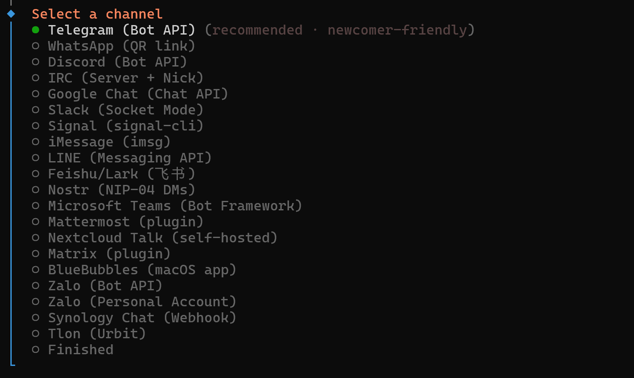 Telegram selected in the channel list