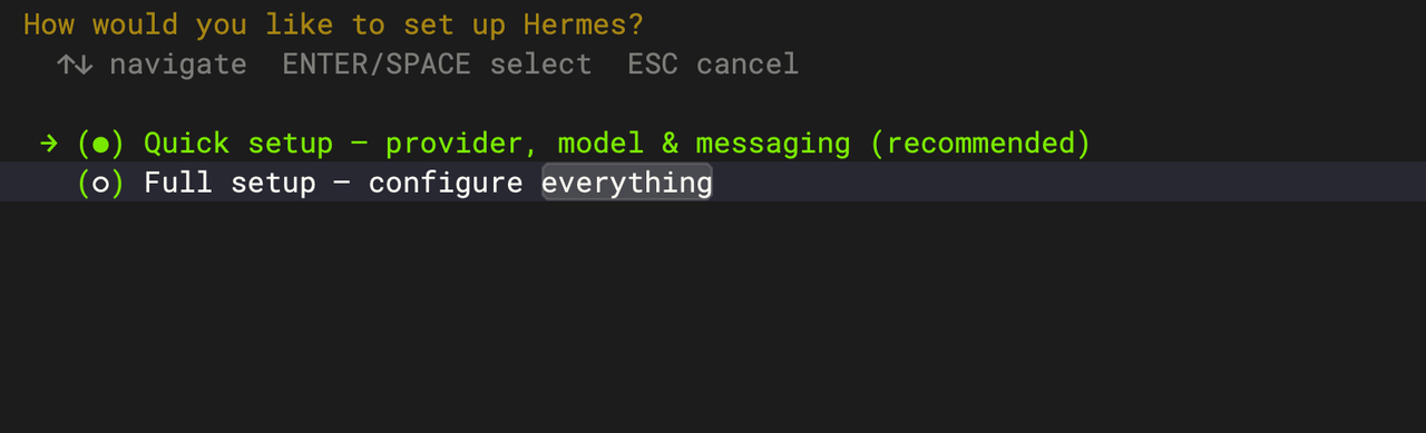终端:hermes setup